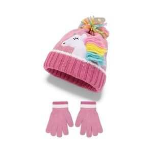 Adorable Pink Unicorn Knit Hat and Gloves Set. NWOT.